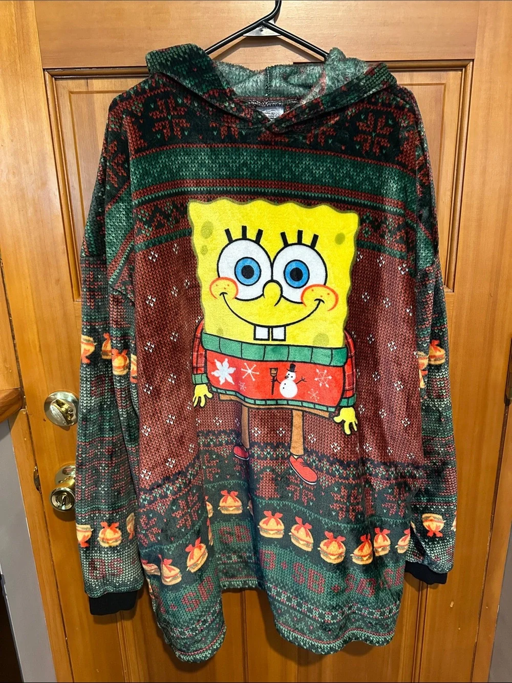 SpongeBob Holiday Hoodie Sweater - Green & Red